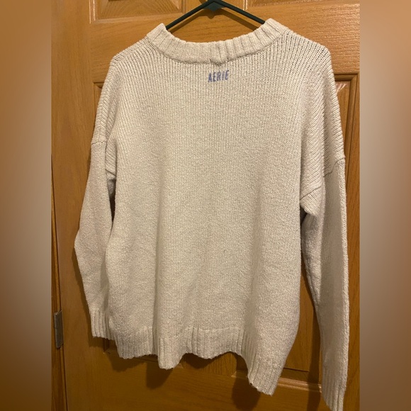Aerie Cream Turtleneck Sweater with Blue Text - Picture 2 of 2